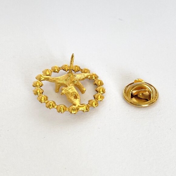 Angel Cherub Clear Rhinestones Circle Gold Tone Lapel Hat Lanyard Pin Brooch 1” - Picture 6 of 6